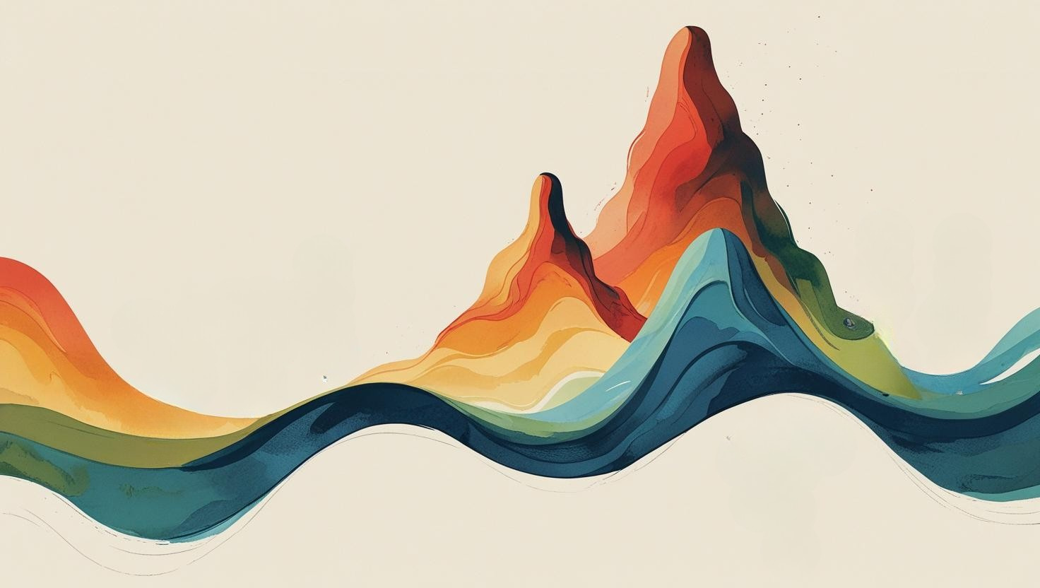 Wave of Regulation — an abstract painting of a colorful wave cresting into a mountain peak, representing the nervous system's rise and return to calm